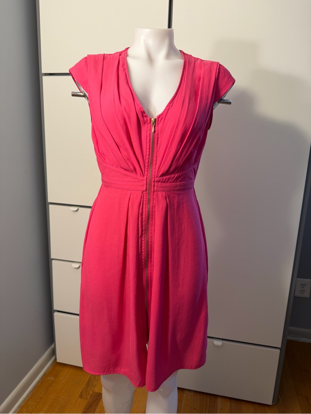 H&M Hot Pink Zip-Front Midi Dress